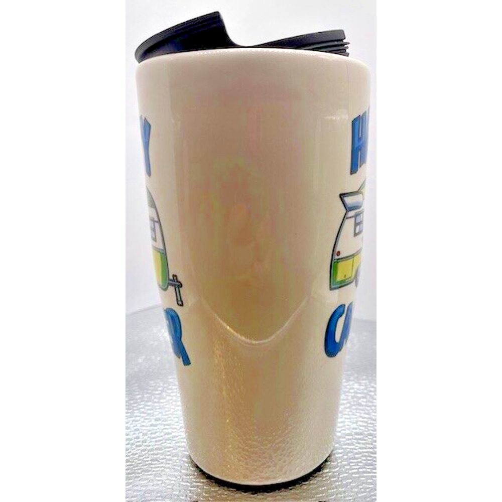 Ceramic Happy Camper 16oz Travel Mug, Coffee Or Tea Cup with Lid - Picture 4 of 10